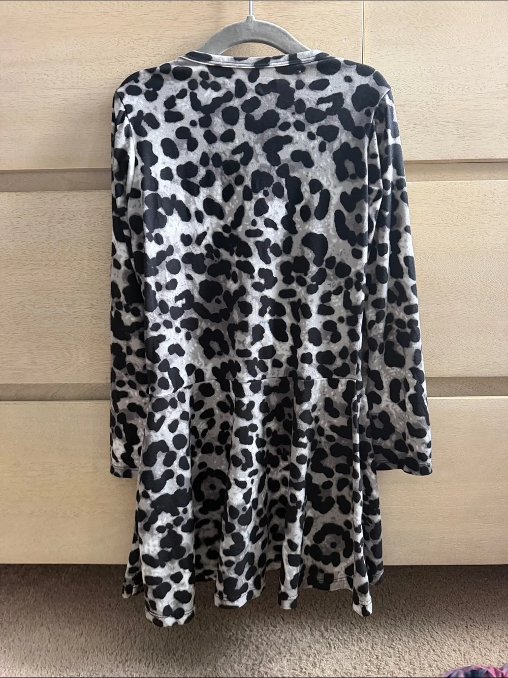 Girls' Long Sleeve Black & White Animal Print Casual Dress
